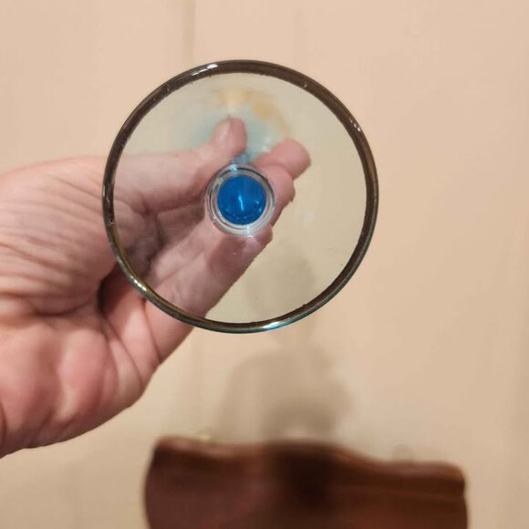 Vintage Romanian Teal/Aqua Blue Crystal Wine Glass. - Picture 6 of 8